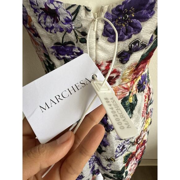 Marchesa Notte Floral Puff Sleeve Fil Coupé Cocktail Dress Size 2 - Picture 6 of 15